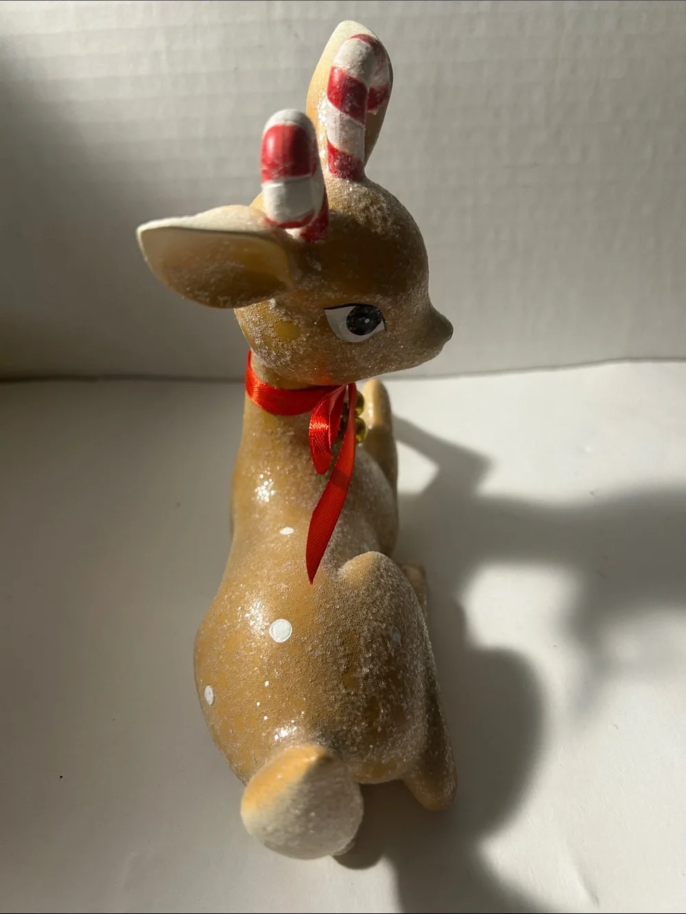 Holiday Reindeer Figurine with Red Ribbon and Candy Antlers Vintage style